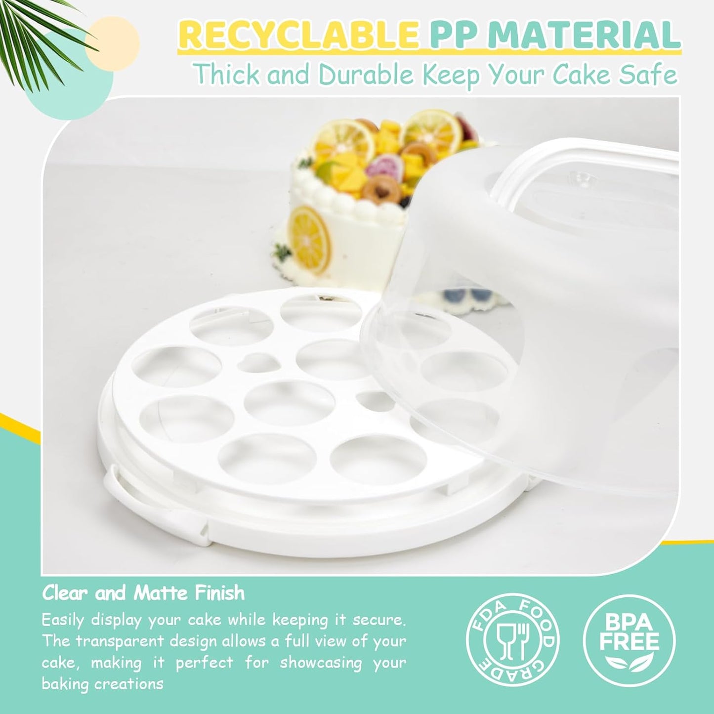 Cake Carrier with Lid and Handle, Ohuhu BPA-Free Cake Containers Cake Holder for 10 inch Cake with 2 Handle Cupcake Carrier - Plastic Cover Two Sided Base for Transport Pie Nut Fruit Mothers Day Gifts