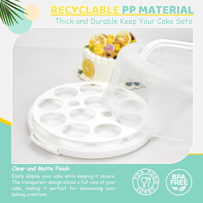 Cake Carrier with Lid and Handle, Ohuhu BPA-Free Cake Containers Cake Holder for 10 inch Cake with 2 Handle Cupcake Carrier - Plastic Cover Two Sided Base for Transport Pie Nut Fruit Mothers Day Gifts