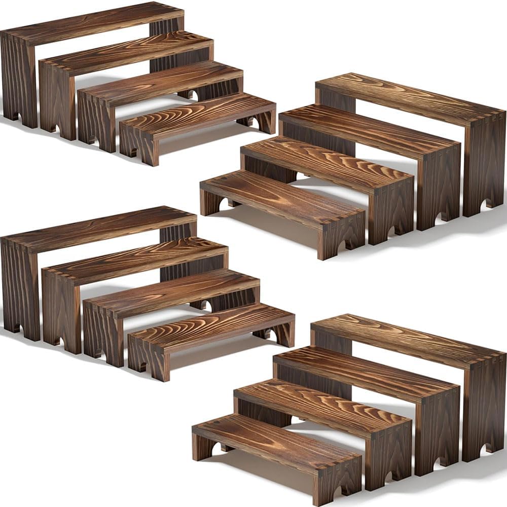 2 Set Wooden Tiered Risers Display Stands for Vendor Events,Stackable Wood Cupcake Display Stand,Farmhouse Decor Wood Dessert Table Display Set,Vendor Booth Display Items,Food Display Risers for Party
