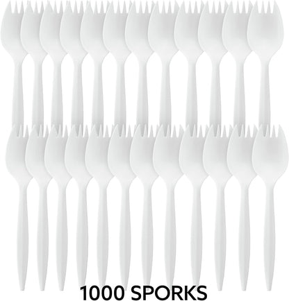 Plasticpro Cutlery Plastic Combo Sets Medium Weight Disposable Silverware White (1000 Count)