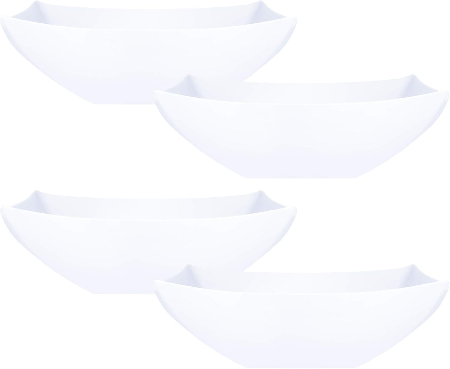 PLASTICPRO Disposable 64 ounce Square Serving Bowls, Party Snack or Salad Bowl, Large Plastic Elegant White Pack of 4