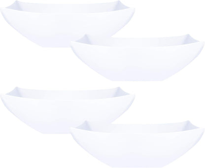 PLASTICPRO Disposable 64 ounce Square Serving Bowls, Party Snack or Salad Bowl, Large Plastic Elegant White Pack of 4