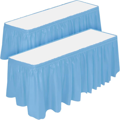 DecorRack 2 Pack Table Skirts, 29 in x 14 ft Each, Multi Pack -BPA Free- Plastic Tableskirt, Disposable, Reusable, Rectangular Tablecloth Skirt, White (2 Pack)