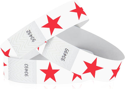 500 WristCo Red Stars Tyvek Wristbands for Events - Comfortable Tear Resistant Paper Bracelets ID Wrist Bands for Concerts Festivals Admission Party Identification Tours