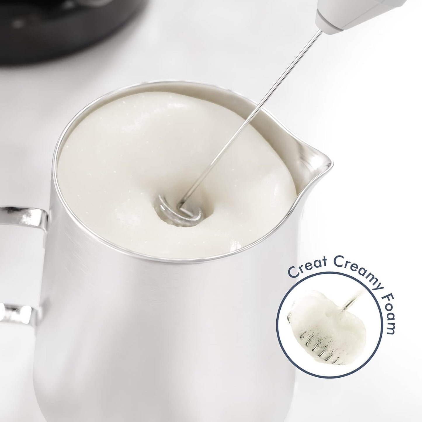 Powerful Milk Frother Wand - Mini Handheld Milk Frother with Stainless Steel Whisk - Battery-Powered Drink Mixer for Coffee, Lattes, Cappuccinos, Matcha - Coffee Enthusiasts Gift - Black