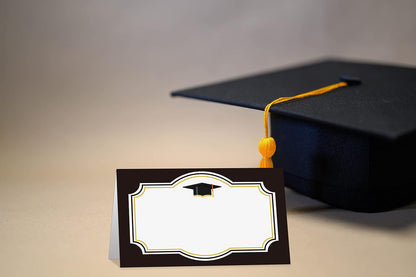 Table Place Card for Graduation Party, 25 Pcs Small Tent Cards Set with Gold Balloons and Graduation Cap Design, Elegant Name Cards Food Lables, Graduation Party Decorations 2022 Supplies(06)
