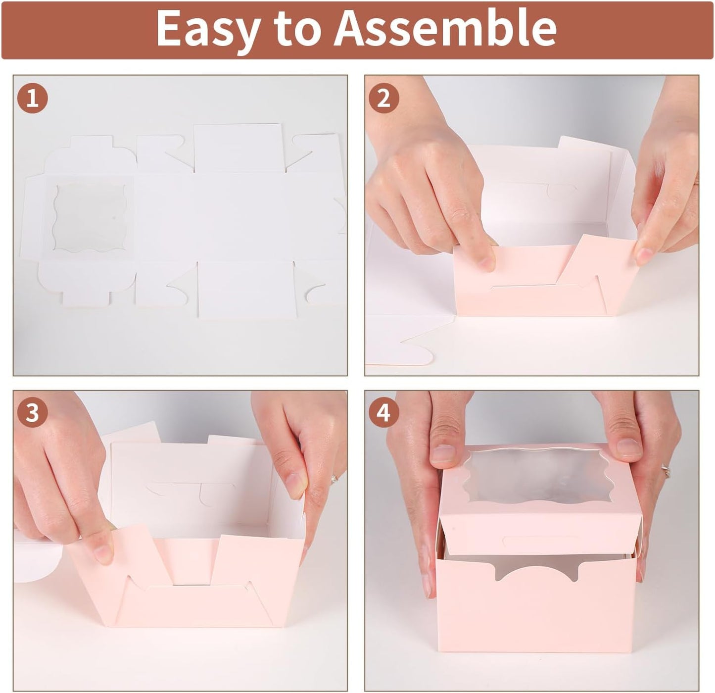 150pcs White Small Cake Box,4x4x2.5 Inch Bakery Boxes with Window,gift boxes bulk for Mini Cake Pastry Dessert Strawberries Chocolates Cupcakes with Stickers