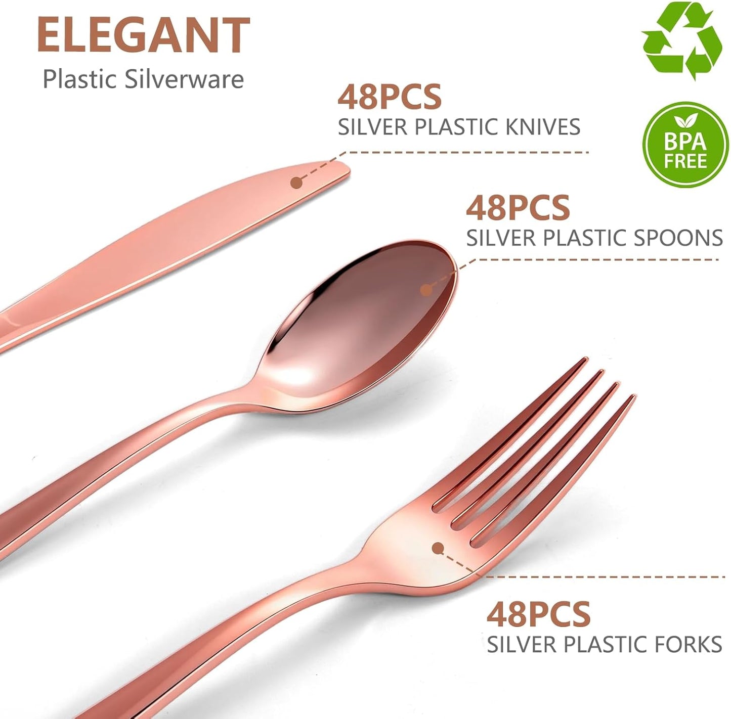144 Pack Gold Premium Heavy Duty Plastic Silverware, 48 Forks, 48 Spoons, 48 Knives, For Catering, Parties, Dinners and Weddings, BPA-Free, Disposable Plastic Cutlery Set Utensils Set