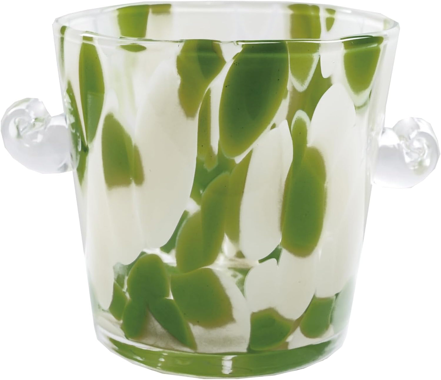 Creative Co-Op 32-Ounce Confetti Glass Ice Bucket with Handles, Yellow and Green