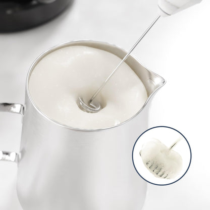 Powerful Milk Frother Wand - Mini Handheld Milk Frother with Stainless Steel Whisk - Battery-Powered Drink Mixer for Coffee, Lattes, Cappuccinos, Matcha - Coffee Enthusiasts Gift - Black
