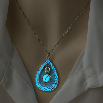 EEQQBZ Glow in The Dark Silver Teardrop shape necklace,Fantasy Glowing Jewelry Charm