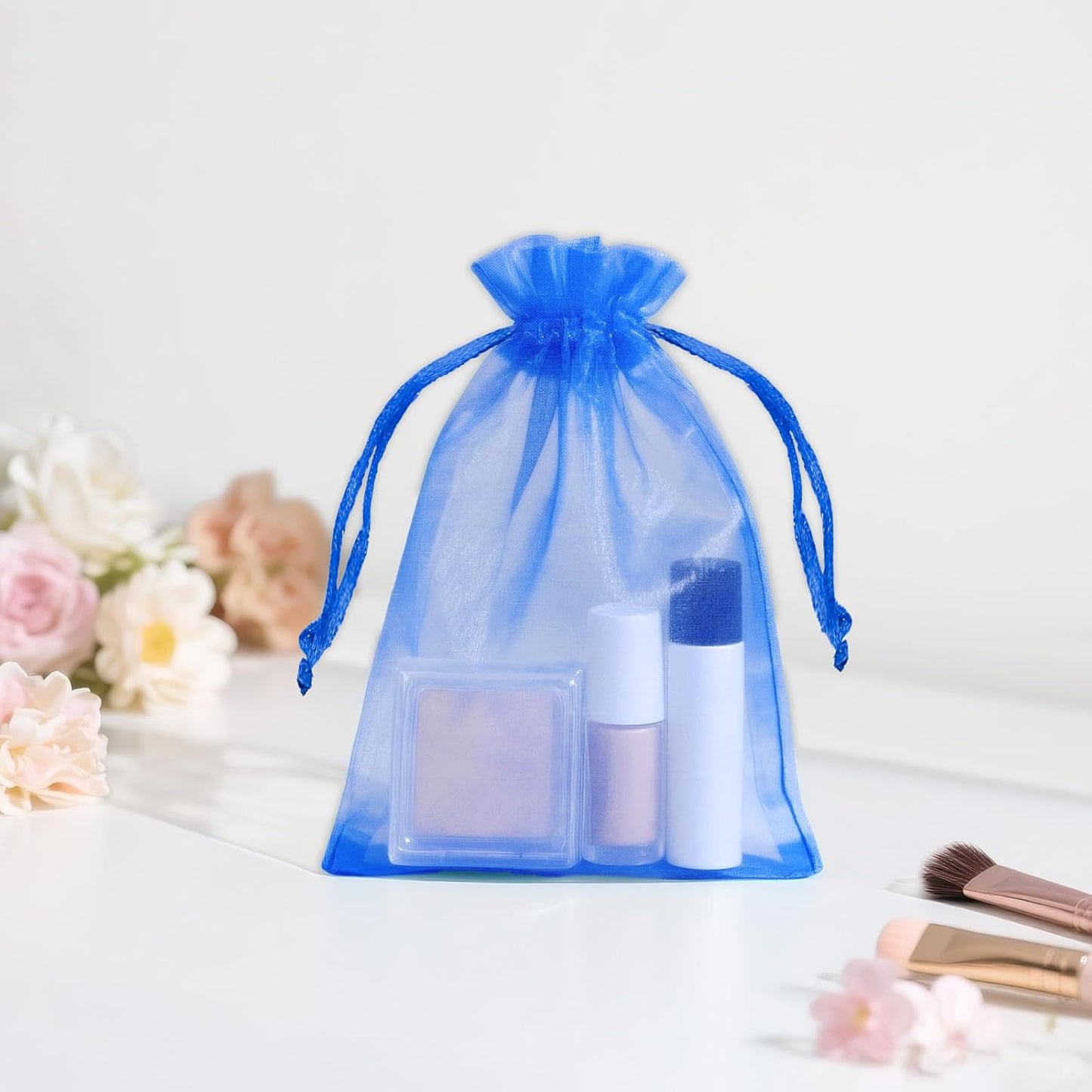 joycraft 50Pcs Organza Bags, 2x3 inch Gift Favor Bags, White Wedding Favor Bags, Jewelry Pouches with Drawstring, Mesh Bags Drawstring for Jewelry, Festival, Makeup, Candy, Desserts