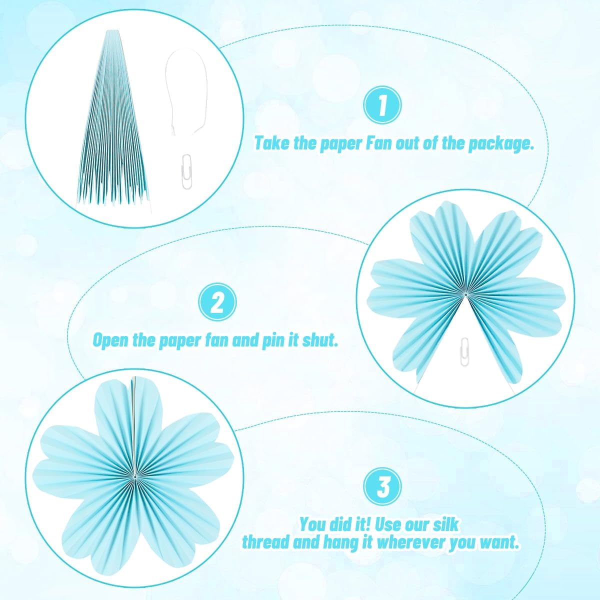 Party Hanging Paper Fans Decoration Set for Wedding Birthday Party Mother's Day Round Events Accessories Set of 8