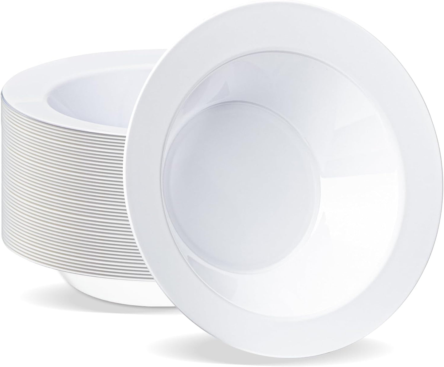 BESTVIP 100 Pack Plastic Bowls with Gold Rim, 12 oz Disposable Soup Bowls, Heavy-duty Dessert Salad Bowl for Party, Wedding, Christmas, Dinner, Catering