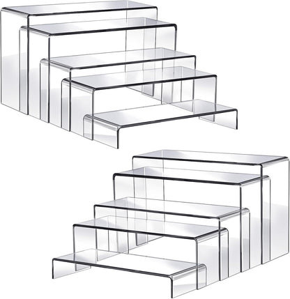 Fixwal 10pcs 2 Set Acrylic Risers for Display Clear Perfume Organizer Stands Acrylic Display Risers for Show Figures, Cupcake, Jewelry, Toys, Perfume and More (Large Size)