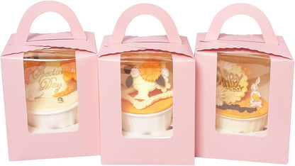 Bakepacker Auto-pop up Individual Cupcake Boxes with Window 60 Count Brown Single Cupcakes Box 3.7 x 3.7 x 4.3inch Cupcake Carrier