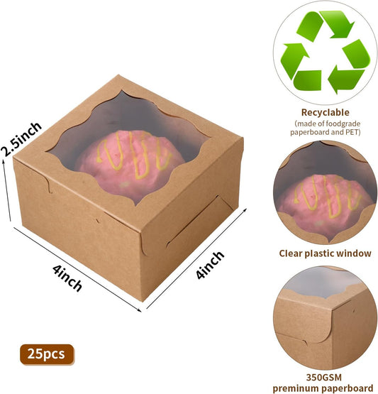 150pcs White Small Cake Box,4x4x2.5 Inch Bakery Boxes with Window,gift boxes bulk for Mini Cake Pastry Dessert Strawberries Chocolates Cupcakes with Stickers