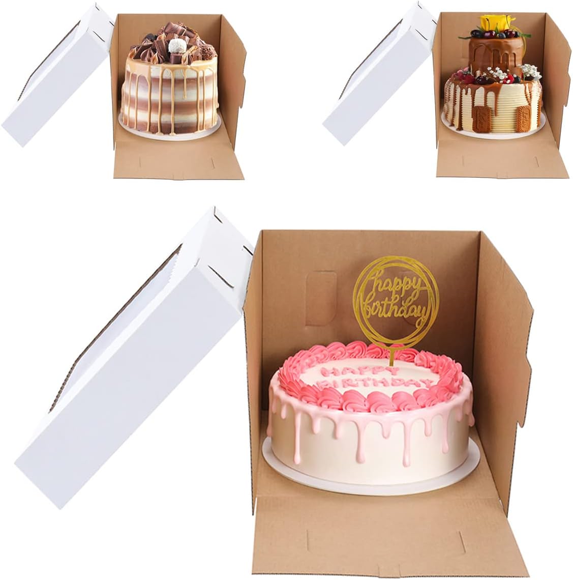 Tall Cake Boxes for Tier Cakes,10x10x12 Inch [3Pack ] Thick Sturdy Cake Box with Window, Layer Cake Carrier,Disposable Cake Containers