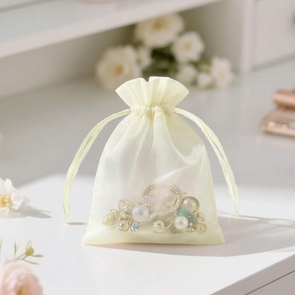 joycraft 50Pcs Organza Bags, 2x3 inch Gift Favor Bags, White Wedding Favor Bags, Jewelry Pouches with Drawstring, Mesh Bags Drawstring for Jewelry, Festival, Makeup, Candy, Desserts