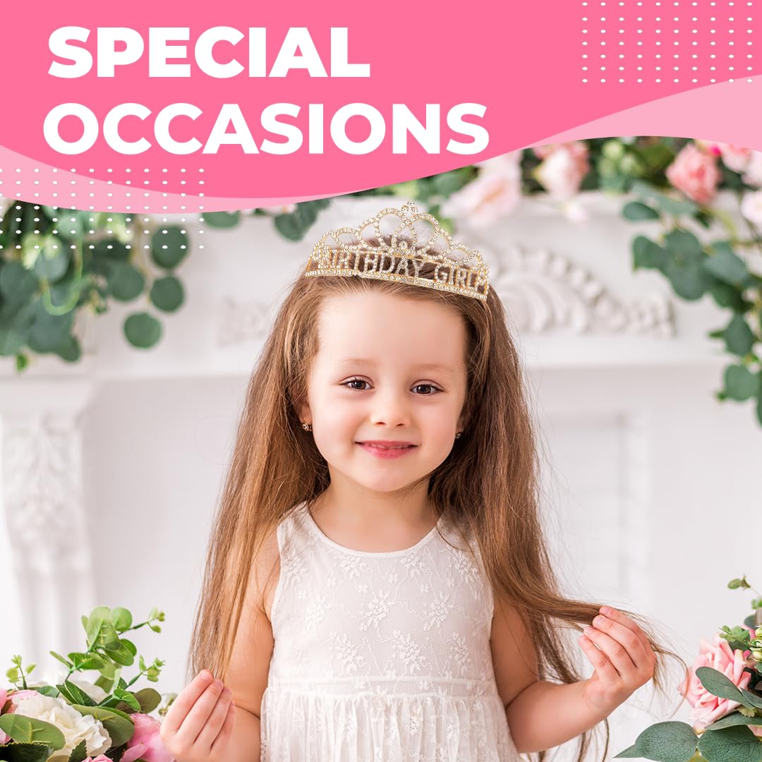 Birthday Tiara Crown with Sash for Women, Headband Hair Accessories for Wedding Party Costume