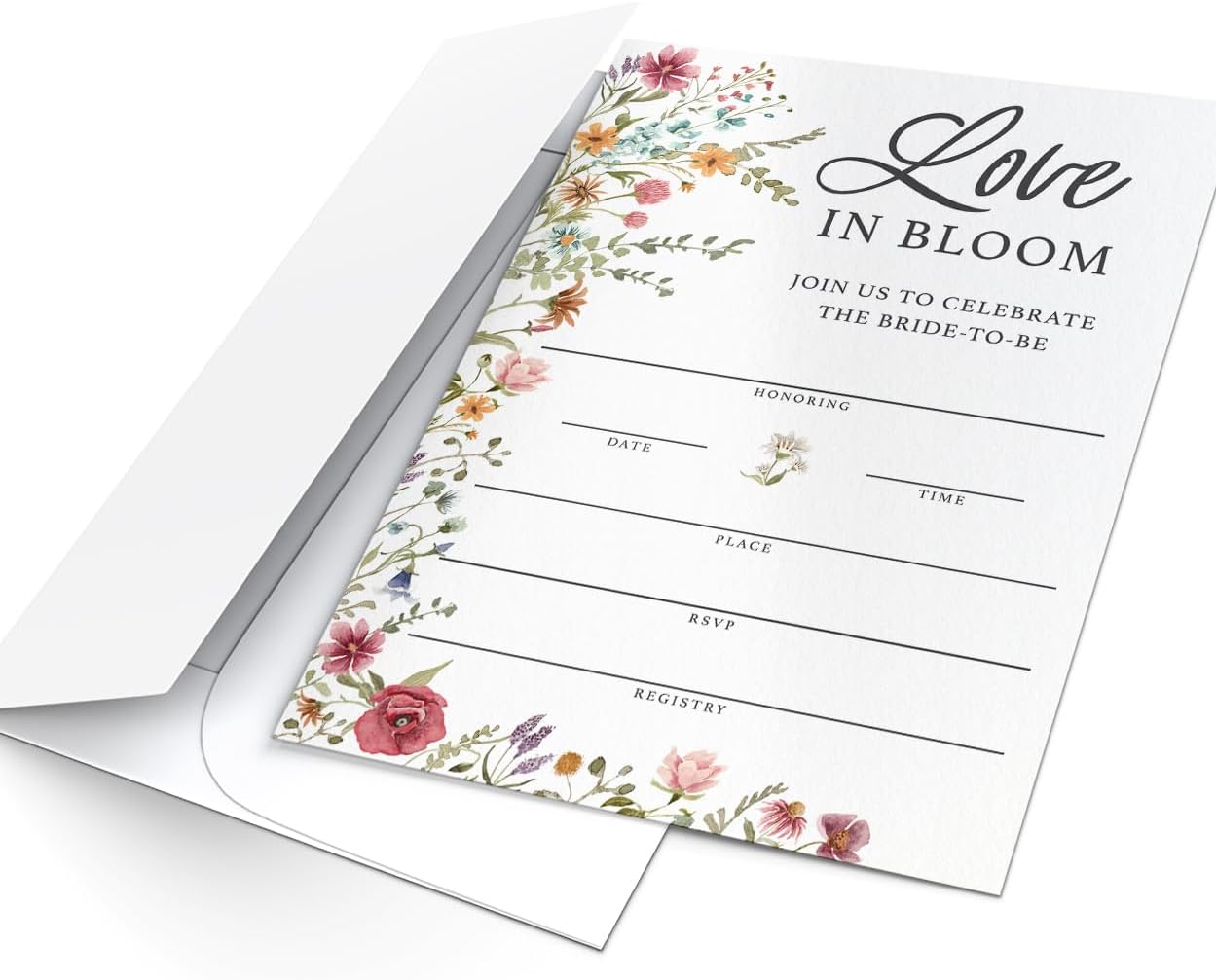 Printed Party Bridal Shower Game Set – 4 Fun Games and Activities for 30 Guests, Includes Bingo, He Said She Said, Bride & Groom Trivia, and Wedding Phrase Guessing Game, Love In Bloom Wildflower Design