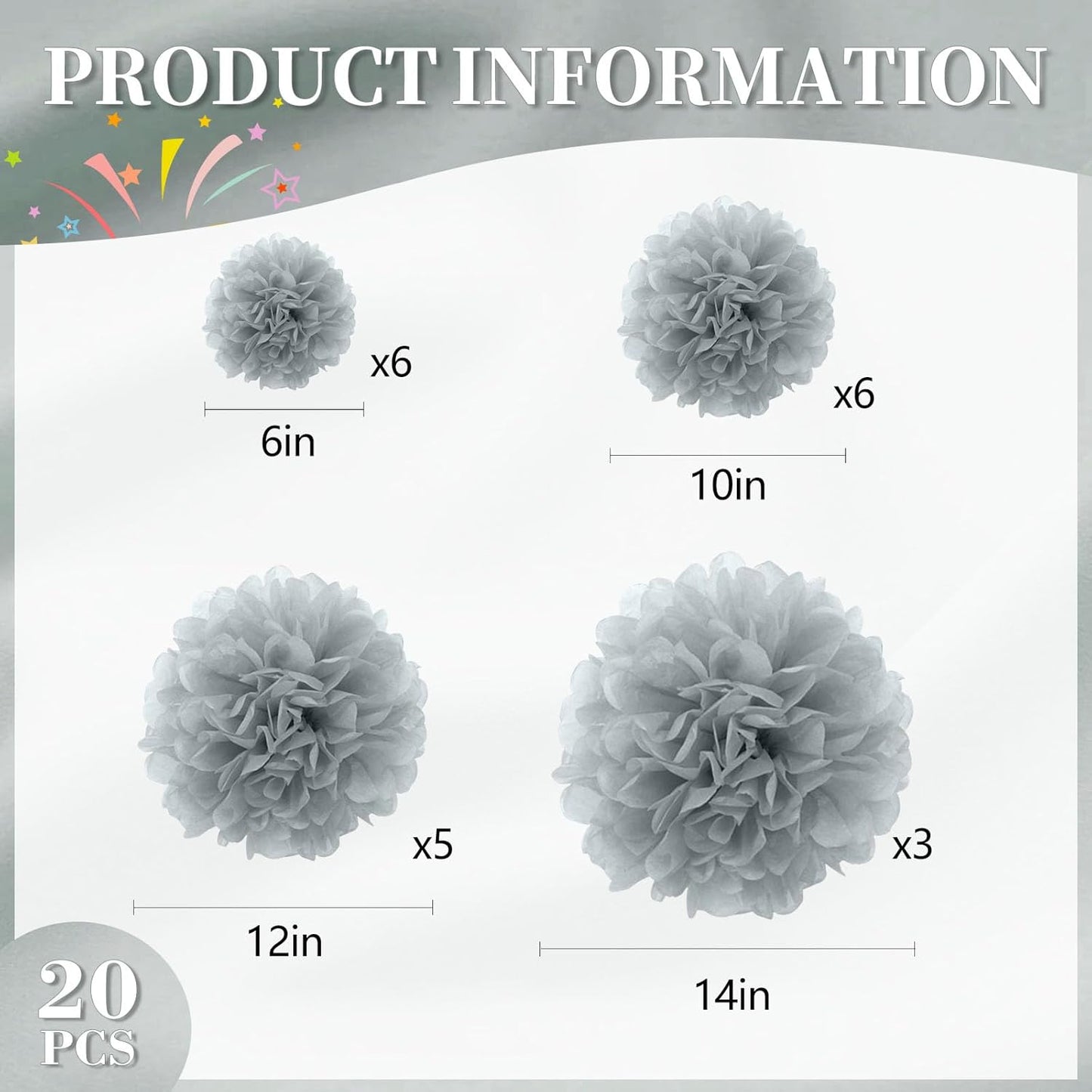 20 PCS Orange Tissue Paper Pom Poms, Tissue Pom Poms Flowers, Sizes of 6", 10", 12", 14" Hanging Paper Flower Ball for Wedding, Birthday, Halloween, Christmas, Baby Shower Party Decor