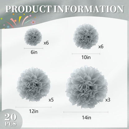 20 PCS Orange Tissue Paper Pom Poms, Tissue Pom Poms Flowers, Sizes of 6", 10", 12", 14" Hanging Paper Flower Ball for Wedding, Birthday, Halloween, Christmas, Baby Shower Party Decor
