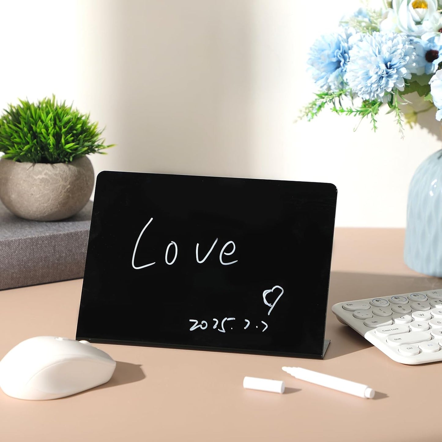 Outus 12 Pcs 4 x 3 Inches Buffet Food Labels Mini Small Chalkboard Signs White Acrylic Food Markers Little Price Signs with 2 Pcs Erasable Marker for Wedding Birthday Bakery Table Display
