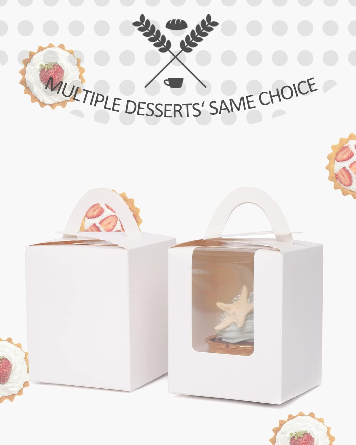 qiqee 60pcs Cupcake Boxes Individual Disposable White Single Box with Window 3.6 * 3.6 * 4.3inch Cupcake Containers/Holders