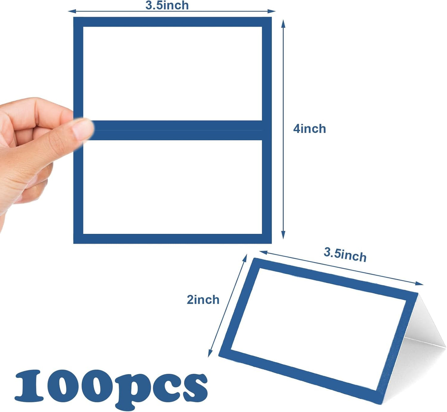 Whaline 100Pcs Navy Blue Place Cards 3.5 x 2 Inch White Blank Tented Cards Wedding Seating Cards for Party Table Setting Supplies