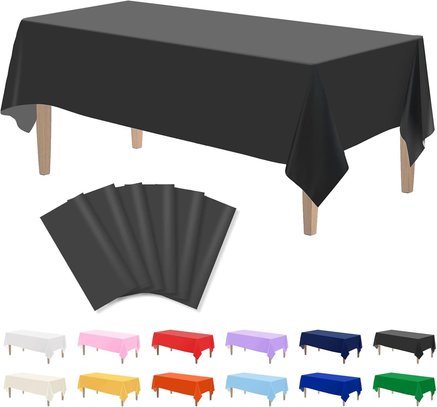 Kopokita 2PCS Black Plastic Tablecloths 54 x 108 Inch, Disposable Table Cloths Rectangle Party Table Covers