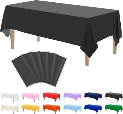 Kopokita 2PCS Black Plastic Tablecloths 54 x 108 Inch, Disposable Table Cloths Rectangle Party Table Covers