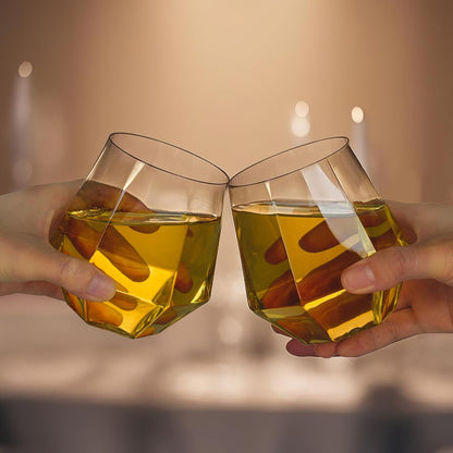 Goodluck 40 PCS Diamond Stemless Plastic Wine Whiskey Glasses, 12 Oz Disposable Cocktail Glasses, Suitable for Weddings, Birthday Parties, Family Gatherings, Bars, etc （Gold rimmed cups）