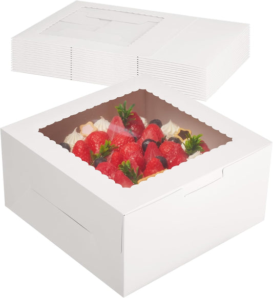 Kootek 15pcs Cake Boxes, 10x10x8 Inches Tall Cake Box with Window, White Bakery Boxes, Large Baking Boxes, Square Cardboard Cake Box for Multi-Layer Cakes, Cake Decorating Supplies for Gift Giving