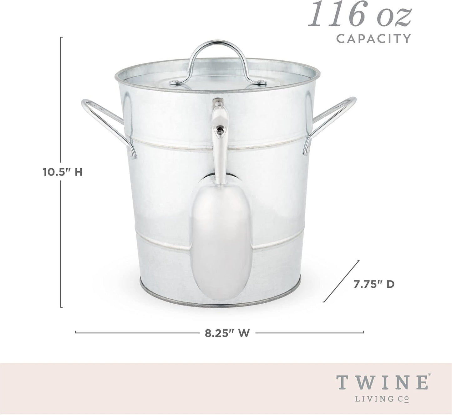 Twine Farmhouse Ice Bucket with Scoop - Beverage Tub Wrapped with Rope for Parties - Galvanized Metal Bucket Cooler & Drink Tub Holds 1 Gallon