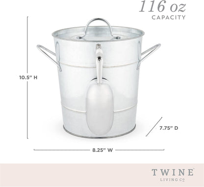Twine Farmhouse Ice Bucket with Scoop - Beverage Tub Wrapped with Rope for Parties - Galvanized Metal Bucket Cooler & Drink Tub Holds 1 Gallon