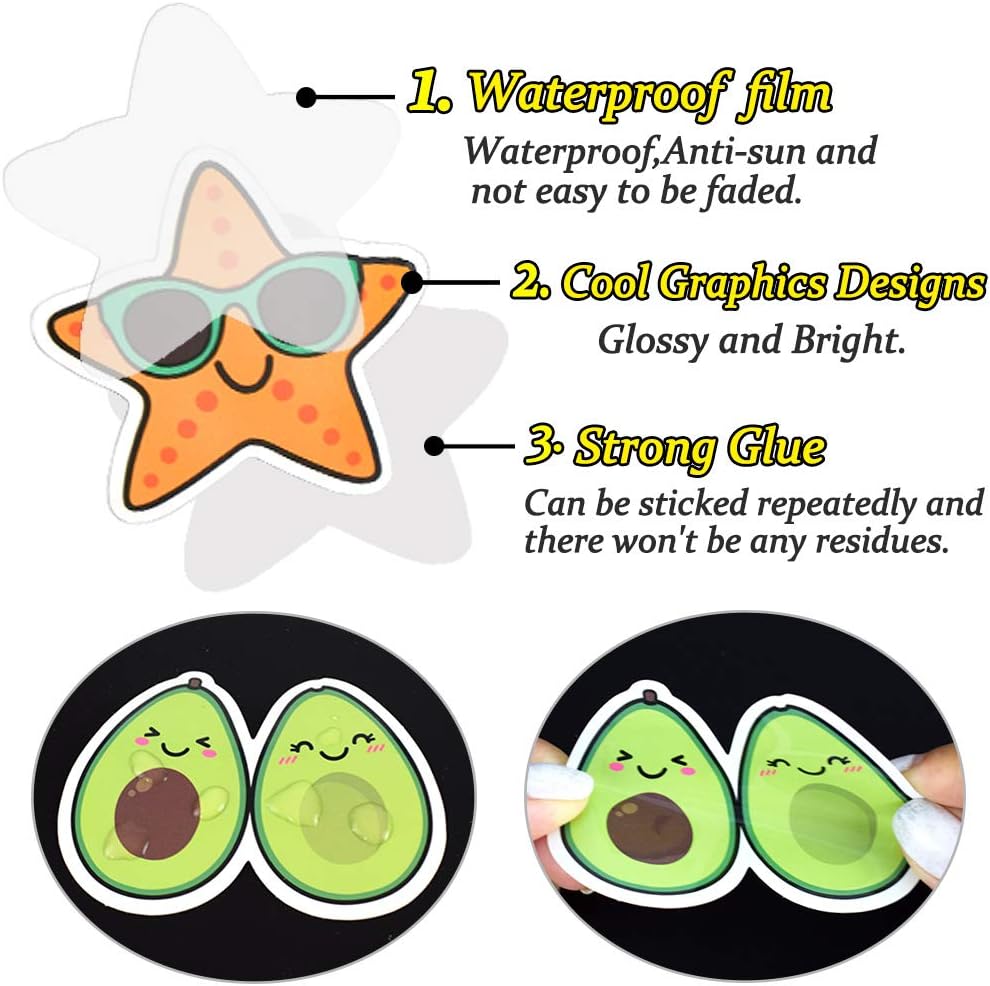 QTL Neon Stickers for Teens & Students Prizes, Waterproof Vinyl Party Favor Stickers, School Rewards, Water Bottle and Laptop, 50PCS - Colors A