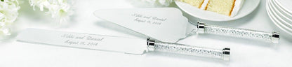 Hortense B. Hewitt Wedding Accessories Cake Knife and Server Set, Glittering Beads