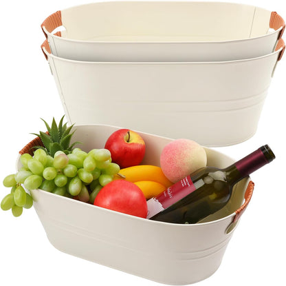 3 PCS 15.3 x 9 x 6 inches White Metal Galvanized Tub with Iron Handles, 3 Gallon Beverage Tubs for Parties, Large Ice Buckets for Beer, Wine, Cocktails & Outdoor Events