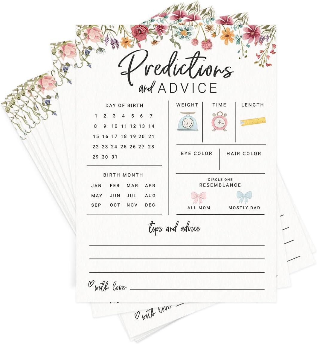 Printed Party Baby Shower Games for Girl – 4 Games and Activities for 30 Guests, Includes Bingo, Price is Right, Mommy or Daddy Trivia, and Storybook Title Guessing, Wildflower Baby in Bloom Design