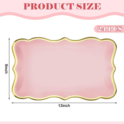 Havawish 24 Pcs 9" x 13" Pink Disposable Paper Serving Trays and Platters Food Platters for Parties White Trays Cupcake Platter Bandejas Decorativas para Fiestas for Birthday Party Weddings