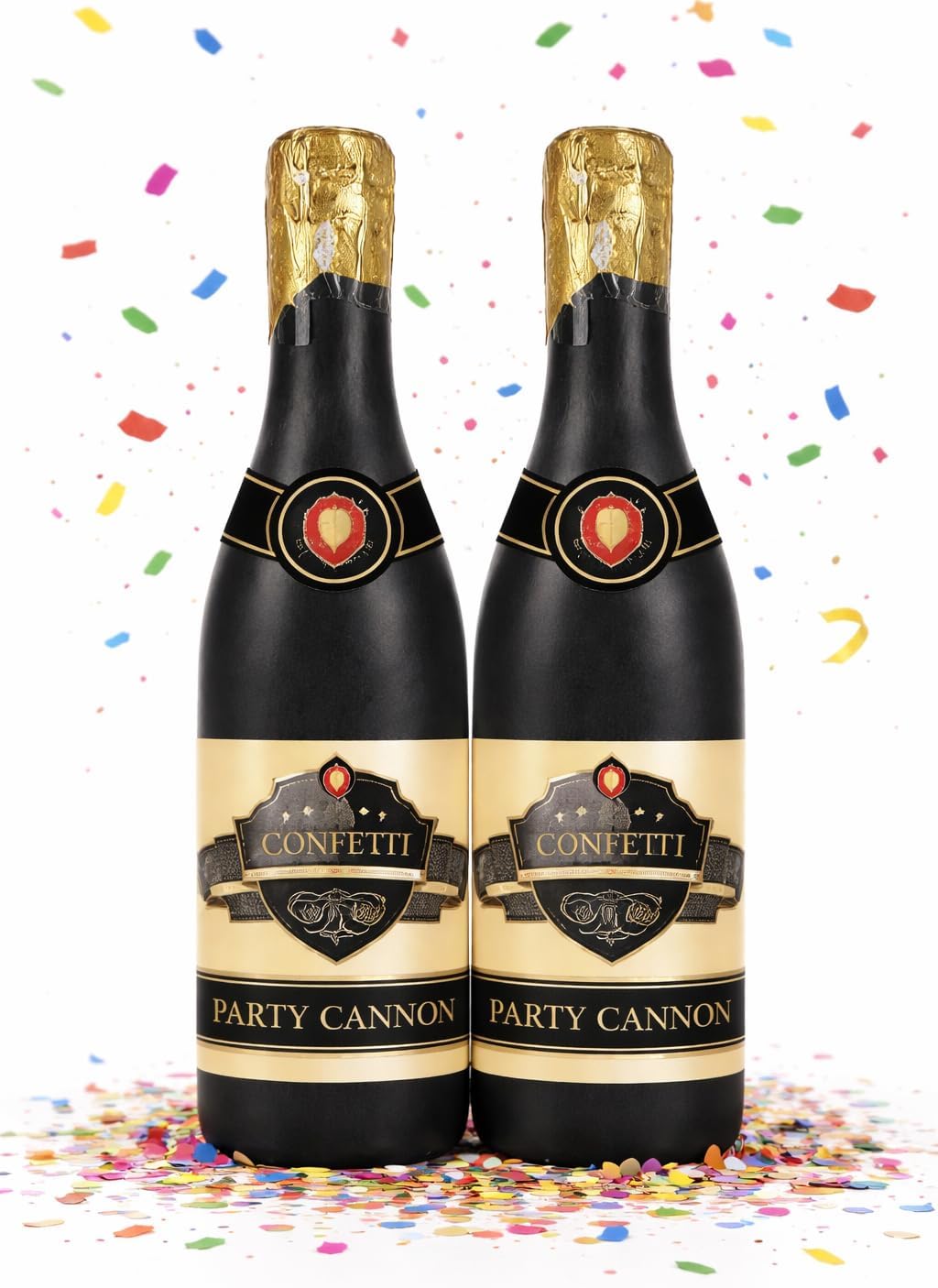 Confetti Party Cannons (2 Pack) – Champagne Bottle Confetti Poppers for Birthday, Wedding, Graduation, New Year & Celebration Supplies