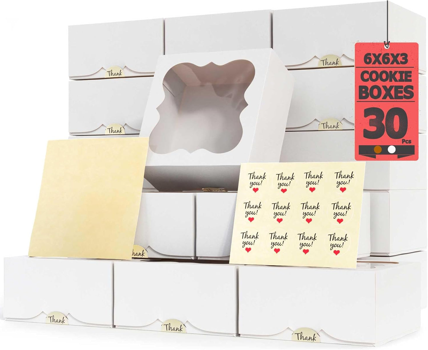 20 Pack Cookie Boxes for Gift Giving – 6X6X3 Inches Bakery Boxes with Window - Extra Thick Small Cookie Containers for Treats, Desserts, Strawberries, Cupcakes, Candy, Charcuterie, Baked Goods, Pastry