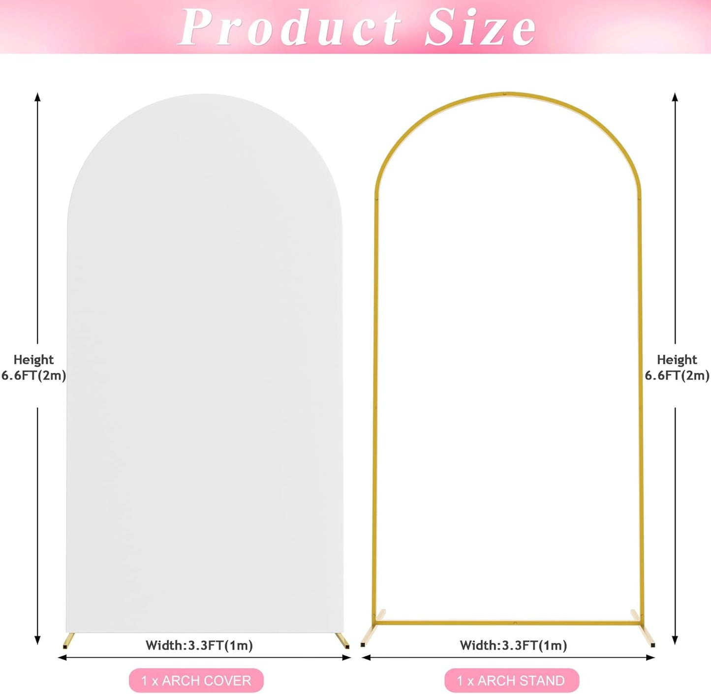 Wokceer 7.2 FT Wedding Arch Backdrop Stand and White Arch Cover, Metal Arch Stand with Arch Stand Cover for Birthday Party Wedding Ceremony Bridal Baby Shower Event Decor