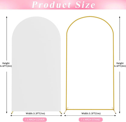 Wokceer 7.2 FT Wedding Arch Backdrop Stand and White Arch Cover, Metal Arch Stand with Arch Stand Cover for Birthday Party Wedding Ceremony Bridal Baby Shower Event Decor