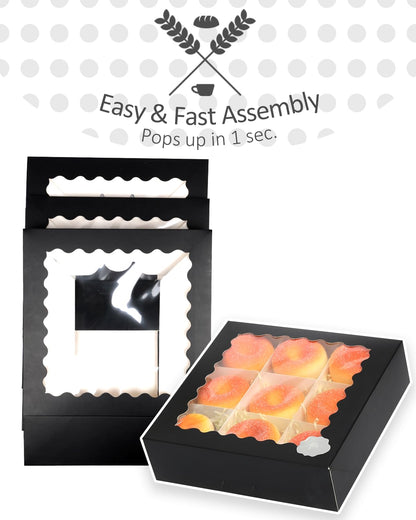 qiqee 8x8x2.5 Inch White Pastry Box With Window Donut Pie Boxes 12pcs Bakery Box (Auto-pop Up)