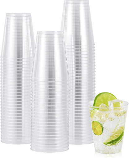 JOLLY CHEF 12 oz Clear Plastic Cups, 100 Pack Heavy-duty Party Glasses, Disposable Plastic Cups for Halloween,Thanksgiving Day, Christmas Party
