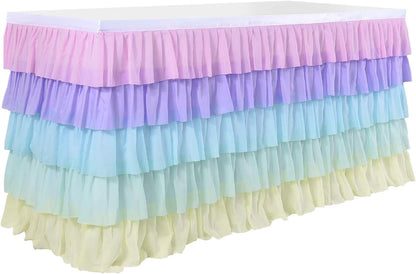 Pastel Rainbow Table Skirt Ruffle Party Tablecloth for Rectangle Table 6ft Birthday Party Baby Shower