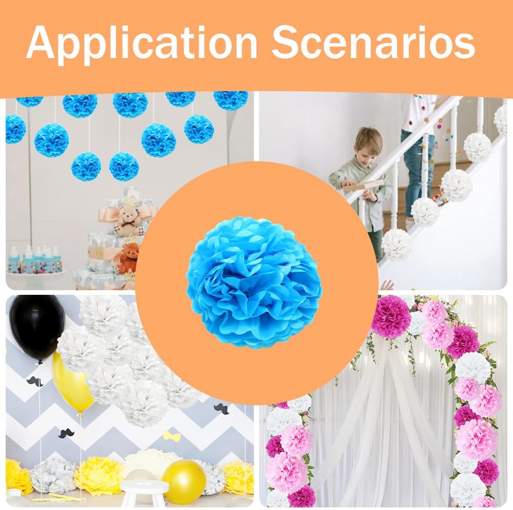 Yosawa 12 Pcs Tissue Paper Pom Poms Flowers,10''12''Paper Flower Party Decorations for Wedding Birthday Baby Shower Baby Girl Room Nursery Decoration（Sky Blue/ZH）