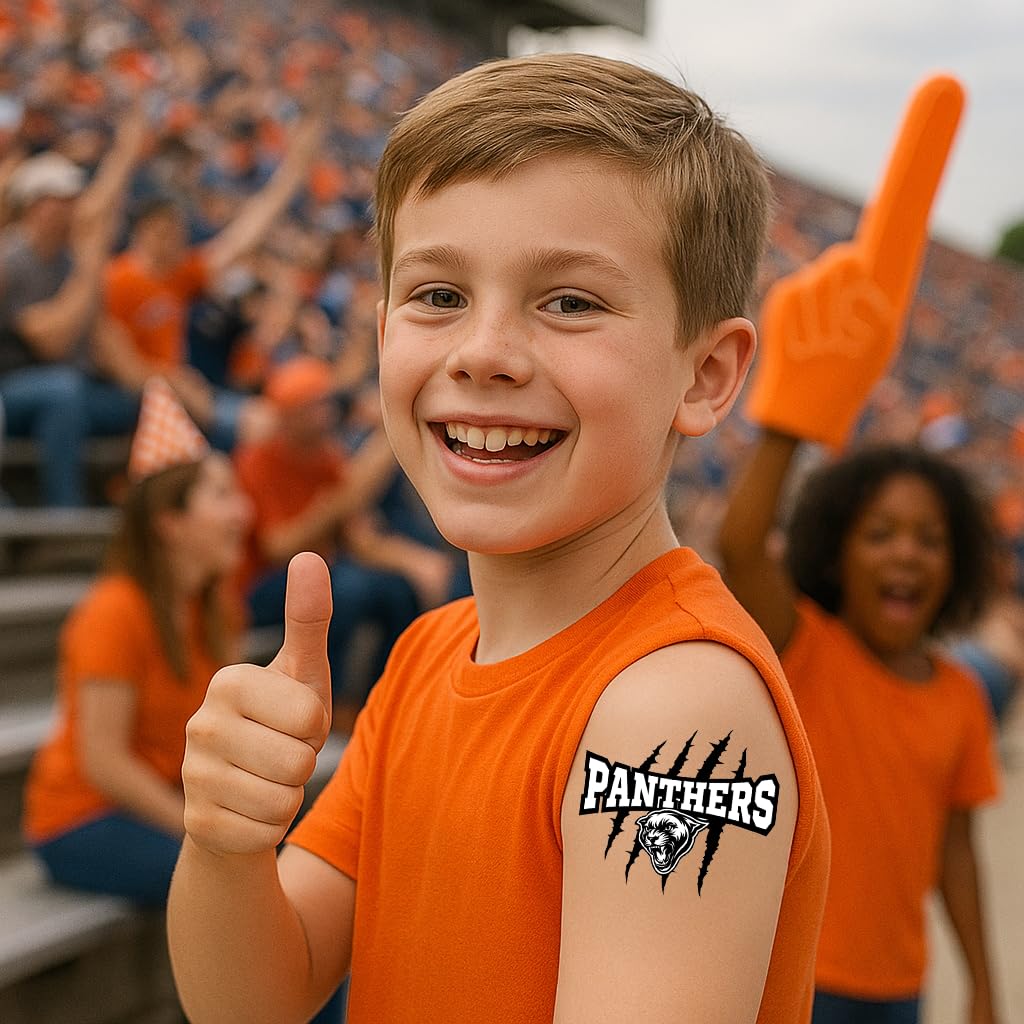 Panthers Mascot Temporary Tattoos for Kids – 25-Pack Pre-Cut, Skin-Safe and FDA Compliant – School Spirit and Sports Team Party Favors